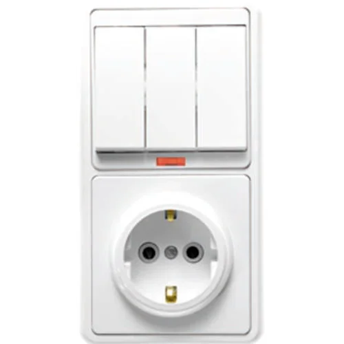 Блок БКВР-054 Бэлла (3-кл. выкл. с подсветкой + розетка с заземл.) бел. Кунцево 5845